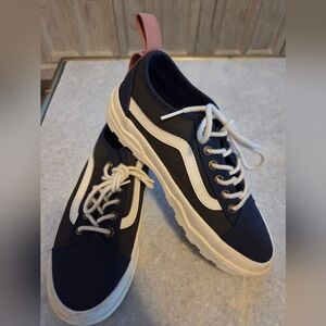 Vans Black and White Sneakers with Pink Accent
